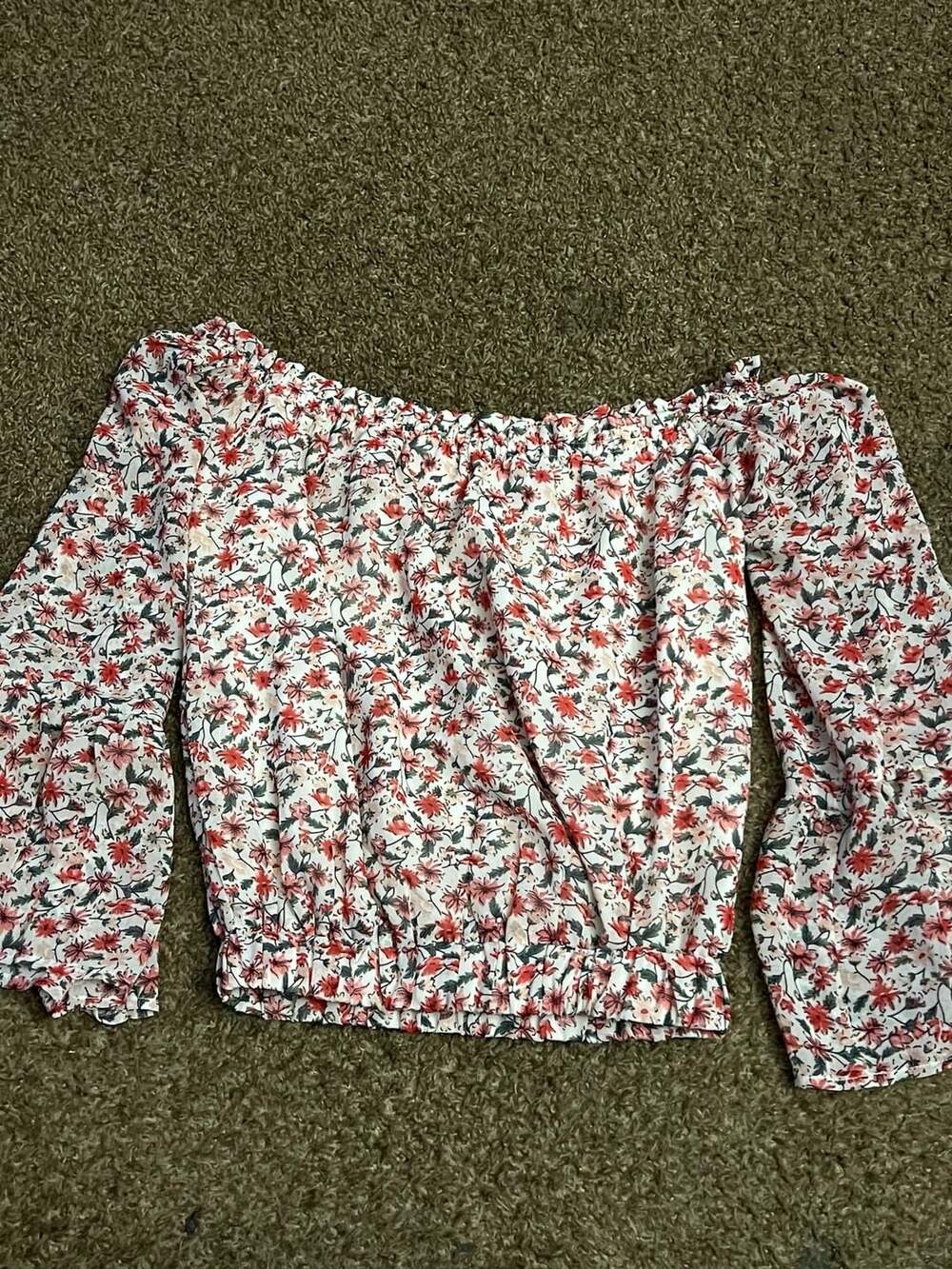 Pink Lily Floral Off Shoulder Top Size XS White Red